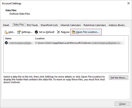 ost file location windows 10